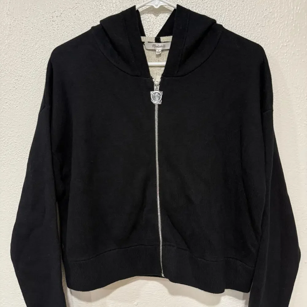 NWT Madewell Double Face Cotton Blend Sweater Hoodie NS667 Black Size Small - Picture 3 of 6